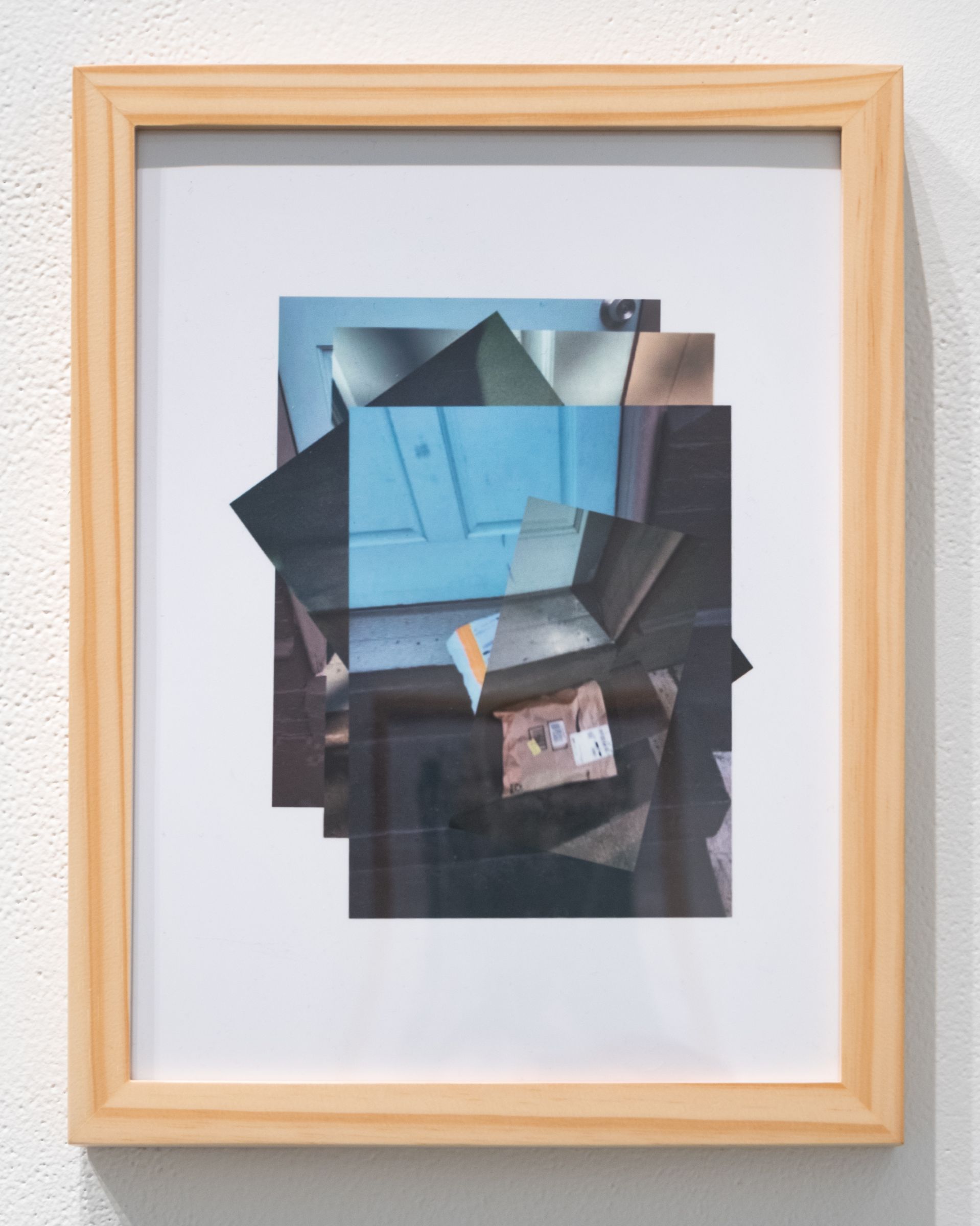 Framed image of layered photographs of a package on a doortstep 