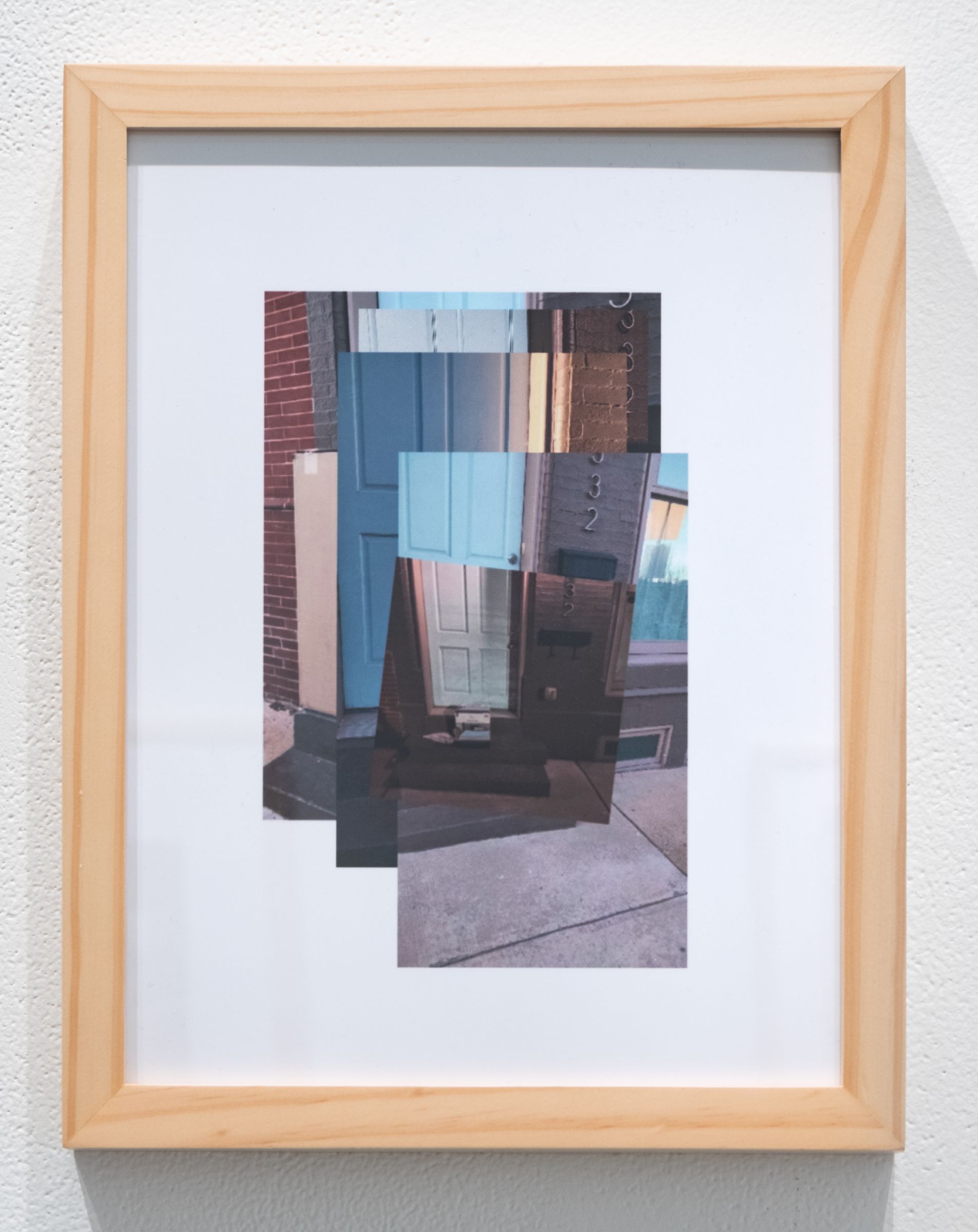 Framed image of layered photographs of a package on a doorstep 